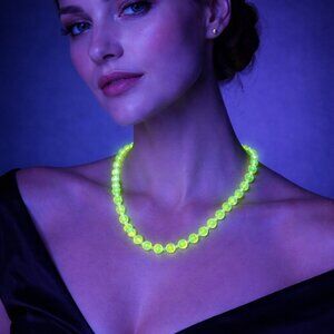 Uranium Vaseline Glass Beaded Necklace 20” – UV Reactive Glow